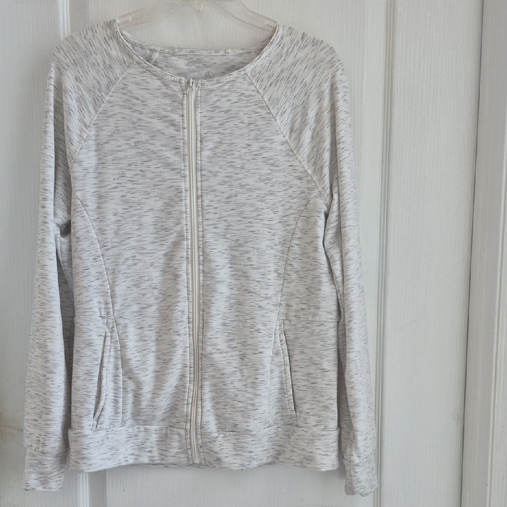 Adrienne Vittadini Light Gray Zip-Up Sweatshirt